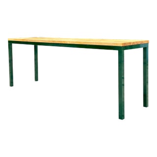Late 20th Century Vintage Metal and Butcher Block Long Console Table For Sale
