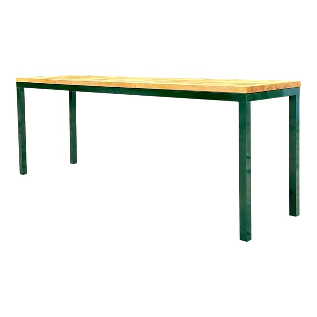 Late 20th Century Vintage Metal and Butcher Block Long Console Table For Sale