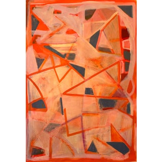 Abstract Painting With Geometric Orange Shapes For Sale