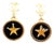Chanel Vintage Gold Plated CC Star Round Black Coin Dangle Piercing Earrings, Pair For Sale