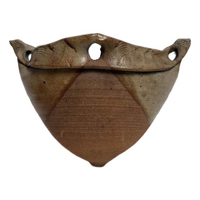 Large Vintage Studio Pottery Planter 13 Handmade Ceramic w Drain Hole For Sale