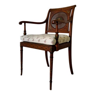Vintage Adams Style Wood and Cane Paint Arm Accent - Desk Chair For Sale