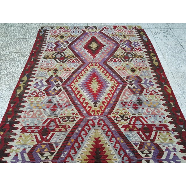 Boho Chic Vintage Turkish Kilim Rug 4'11'' X 9'7" For Sale - Image 3 of 11