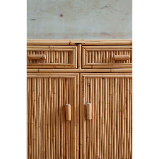 Light Yellow Small Fluted Bamboo Sideboard and Mirror, 1970s, Set of 2 For Sale - Image 8 of 12