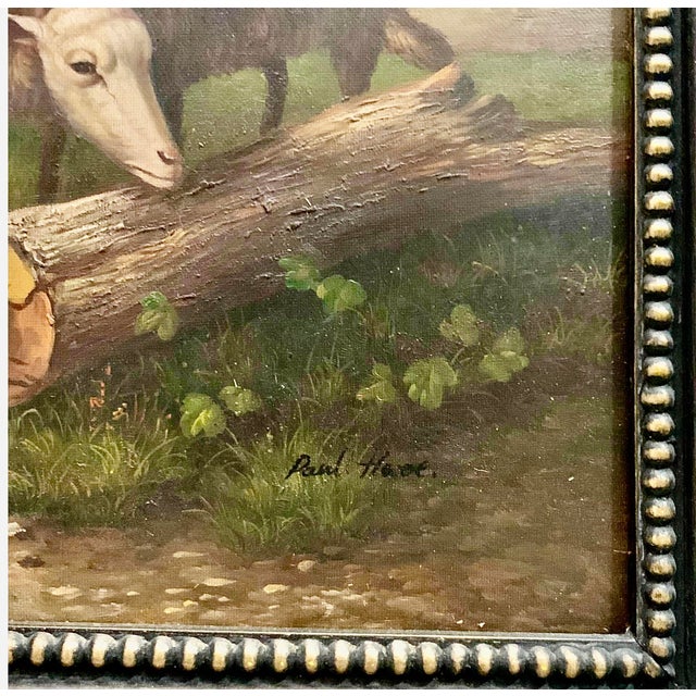 Late 20th Century Painting Chicken and Sheep Oil on Canvas Signed and Framed Large Vintage Fine Art For Sale In Tulsa - Image 6 of 8