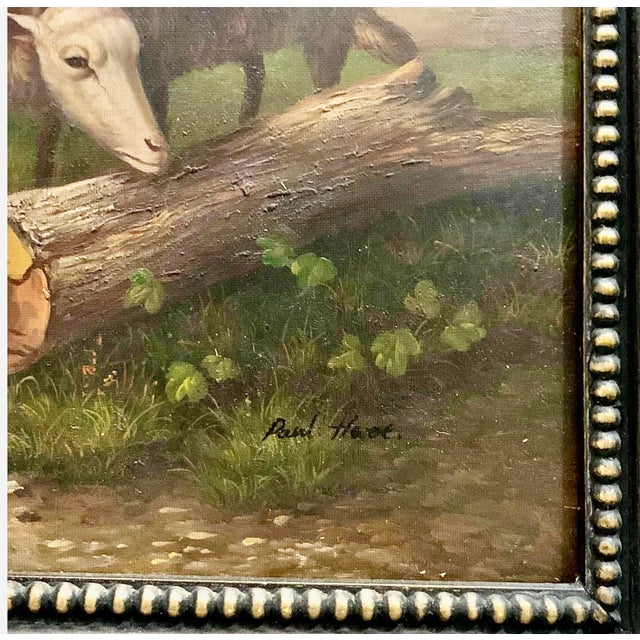 Late 20th Century Realist Oil Painting, Chicken and Sheep in Nature, Signed & Framed, 36"w For Sale In Tulsa - Image 6 of 8