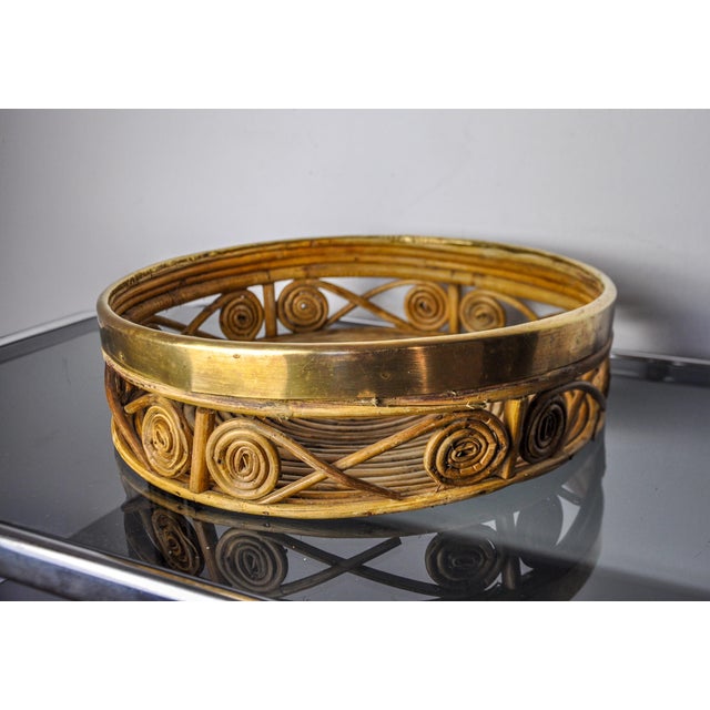 Rattan and Brass Centerpiece, Italy, 1970s For Sale - Image 9 of 9