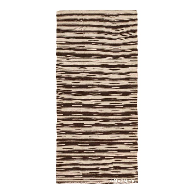 Nazmiyal Collection Brown and Cream Vintage Moroccan Kilim Rug For Sale
