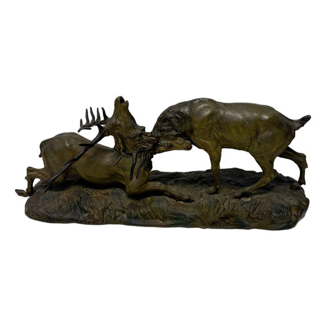 Statue of Fighting Stags in Bronze For Sale
