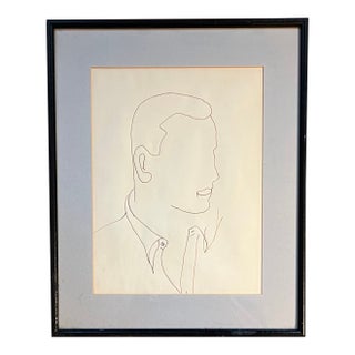 1970's Mid-Century Modern American Continuous Line Drawing - Portrait of a Man For Sale