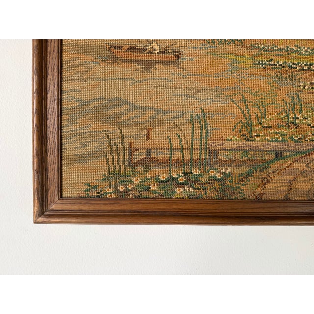 Wood 1980's Vintage Needlepoint Landscape Textile Wall Art – Framed For Sale - Image 7 of 11