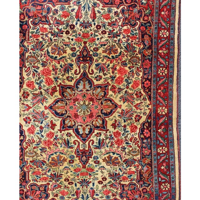 Antique Persian Medallion Bidjar Colorful Rug In Ivory, Navy Blue and Red. Antique Hand-Knotted Persian Bidjar, Keivan...