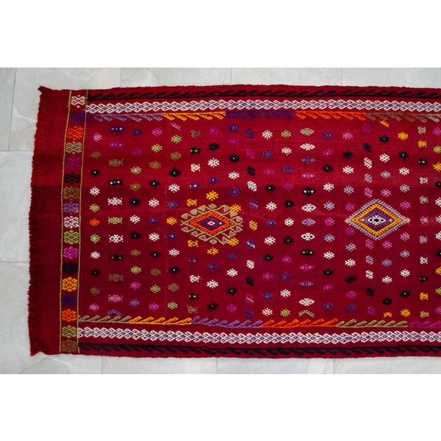 Textile Vintage Turkish Runner Rug Handmade Embroidered Wool Kilim Rug Hallway Runner Rug Kitchen Decor - 3′2″ × 11′4″ For Sale - Image 7 of 14