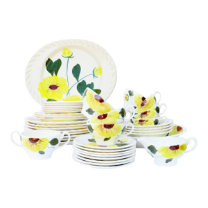 1940s Southern / Blue Ridge Pottery Yellow Poppy / Freedom Flower China, 40 Pieces
