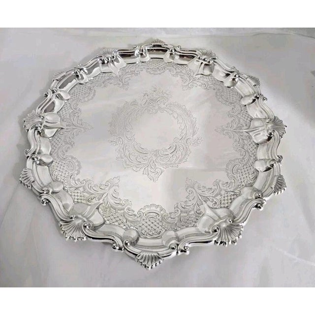 Antique Edwardian Sheffield Sterling Silver Salver, 1904 For Sale - Image 9 of 18