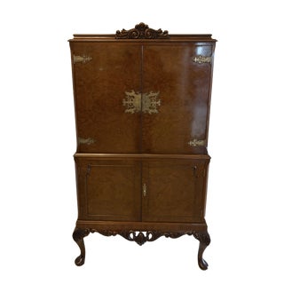 Vintage Burr Walnut Cocktail Drinks Cabinet, 1920 For Sale