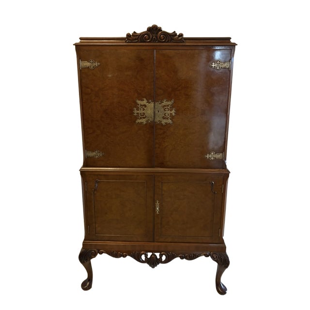 Vintage Burr Walnut Cocktail Drinks Cabinet, 1920 For Sale