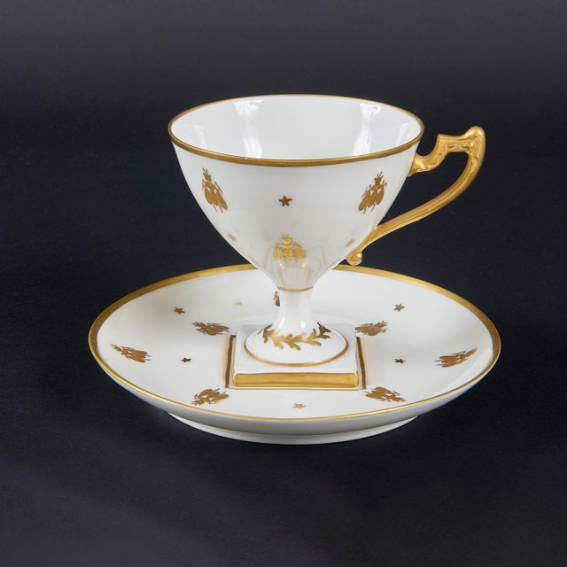 Empire Gilded Porcelain Cups and Plates from Camille Le Tallec, 1940s, Set of 8 For Sale - Image 6 of 9