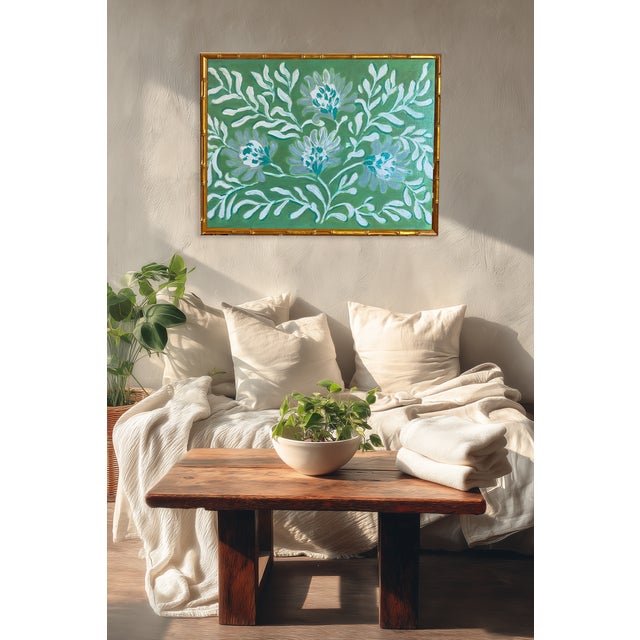 2020s Original Floral Painting — Acrylic on Canvas Board in Gilded Bamboo Frame, Botanical Wall Art by Tatiana Duperault For Sale - Image 5 of 5