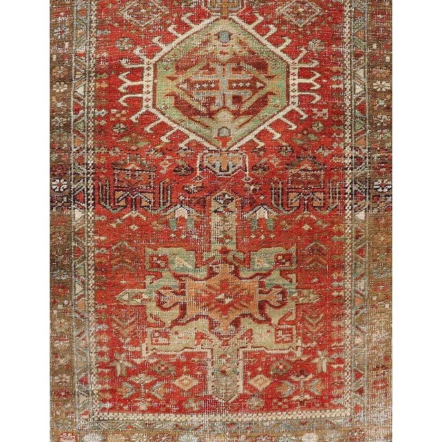 Textile Antique Persian Heriz Distressed Runner With Geometric Medallions in Soft Colors For Sale - Image 7 of 11