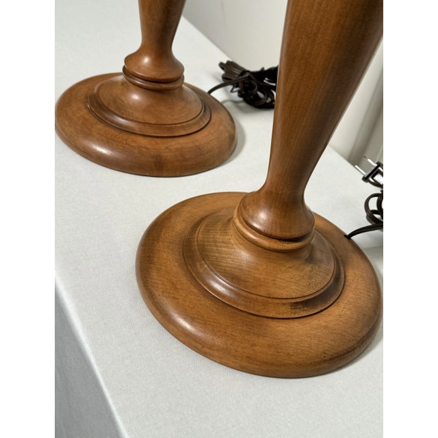 Wood Neoclassical Traditional Brass & Solid Wood-TurnedTable Lamps, a Pair For Sale - Image 7 of 12