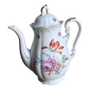 Mid-20th Century Bavaria Bernadotte Style Fluted Porcelain Coffee Pot Floral Gold Trim