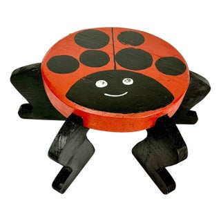 1980s Vintage Americana Folk Art Ladybug Step or Footstool For Sale