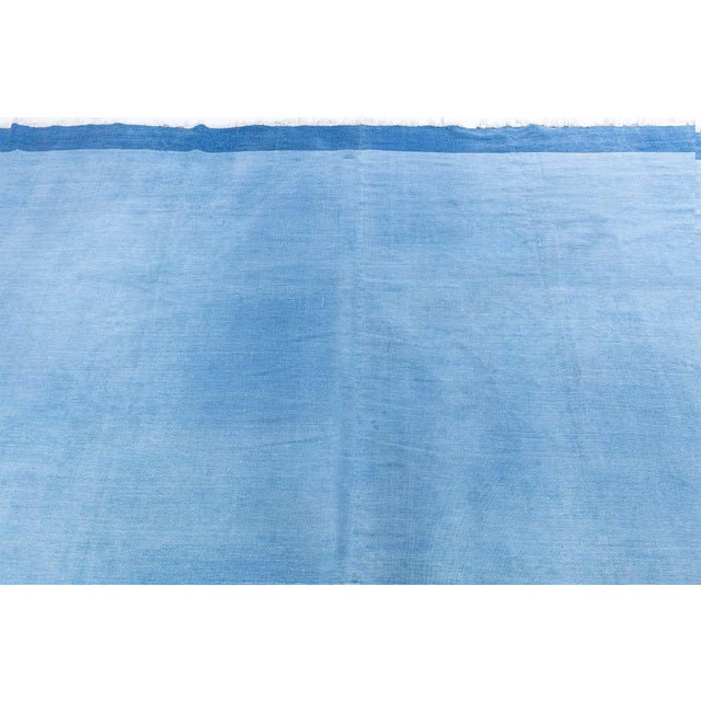 1950s Doris Leslie Blau Indian Dhurrie Mid-Century Light Blue Flatweave Cotton Rug For Sale - Image 5 of 9