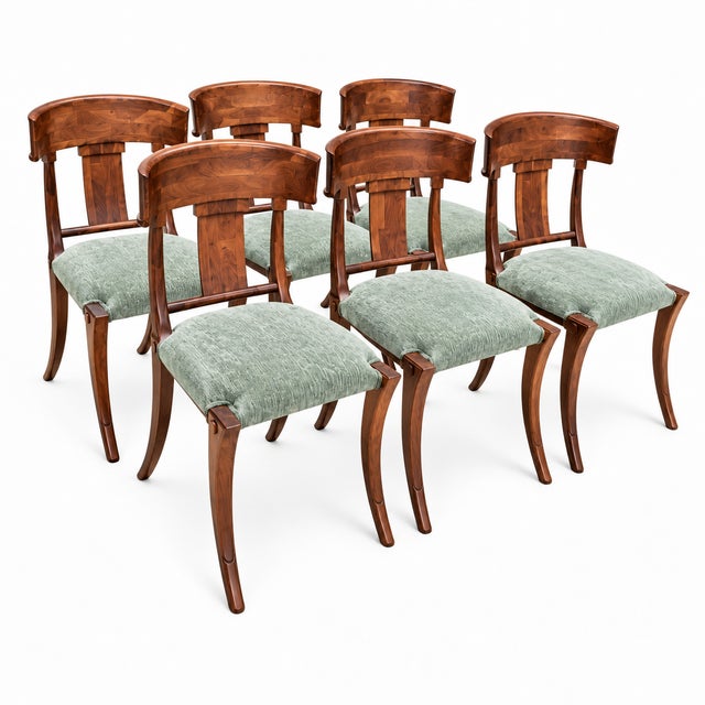 1990s Mid Century Style Solid Walnut Klismos Dining Chairs. Set of 6 For Sale - Image 5 of 5