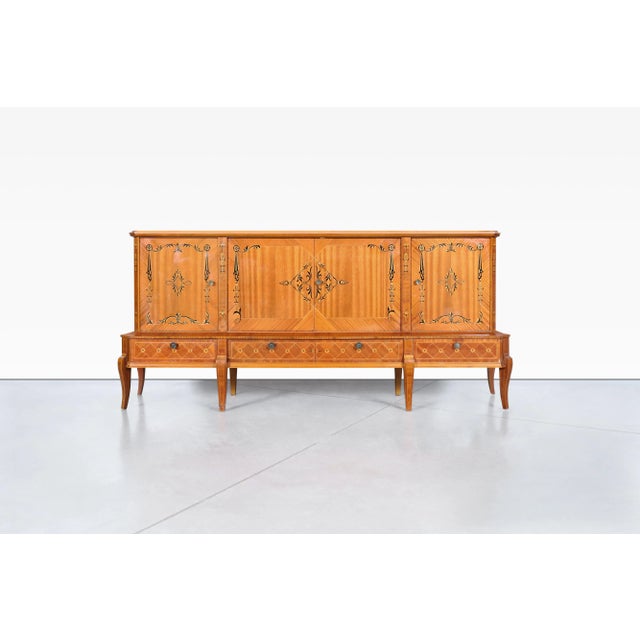 Brown Art Deco Sideboard With Intricate Wood Inlay, Romania, 1940s For Sale - Image 8 of 12