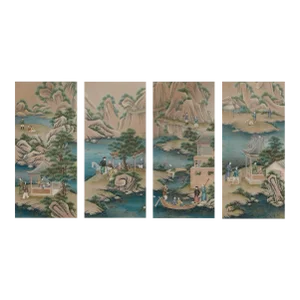 Hand Painted Chinoiserie Wallpaper Panels - Set of 4