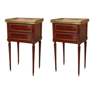 20th Century Pair of Louis XVI Style Marble-Top, Bronze and Walnut Nightstands For Sale