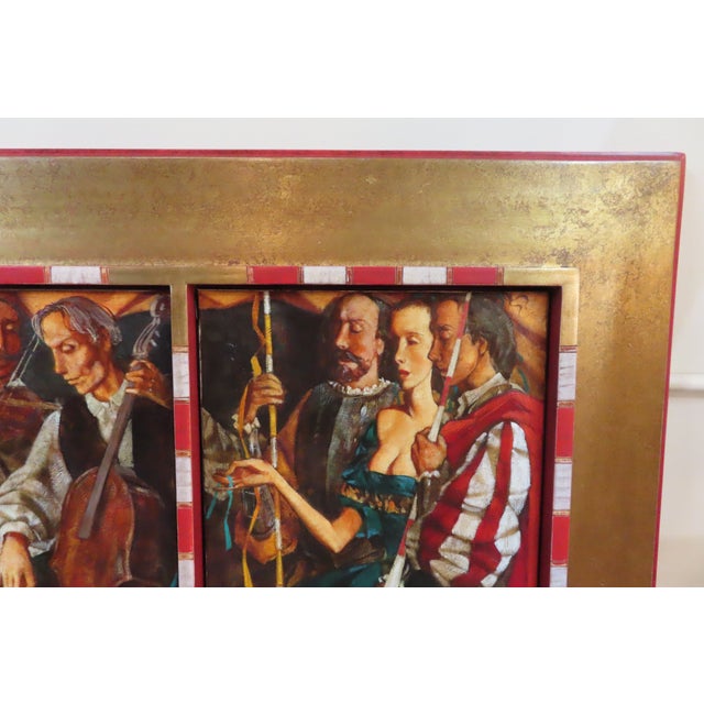 Roman Zaslonov Painting "La Suite en Rouge" Oil on Canvas Triptych With Custom Guilt Wood Frame For Sale - Image 4 of 12