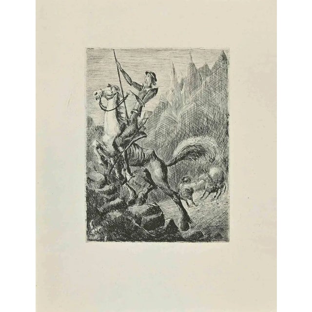 Don Quixote Galloping is an etching and drypoint print on ivory-colored China paper, realized by Wladyslaw Jahl in 1951....