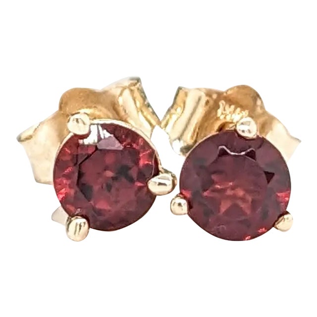 Garnet Martini Solitaire Stud Earrings in Solid 14k Gold - 2 Pieces For Sale