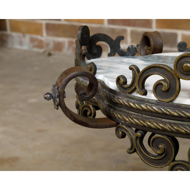 French 19th Century French Iron and Brass Guéridon Table with Quatrefoil Inspired Marble Top For Sale - Image 3 of 12