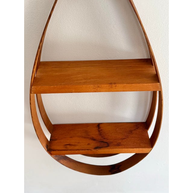 Brown Vintage Danish Modern Teak Bent Wood Teardrop Hanging Shelf For Sale - Image 8 of 9