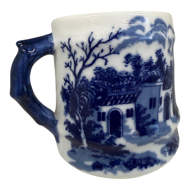 Vintage Blue & White Transferware Mug For Sale