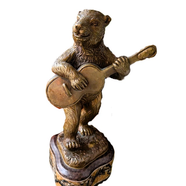 Vintage Castilian Bronze Animal Band Sculptures - Playing Guitar and Drum (Model 3036-34a) - A Matched Pair For Sale - Image 9 of 16