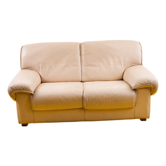 Vintage Sofa in Cream Leather For Sale