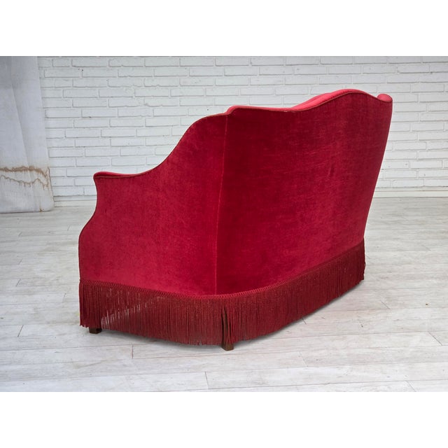 Danish 2-Seater Sofa in Red Velour with Ash Legs, 1970s For Sale - Image 13 of 18