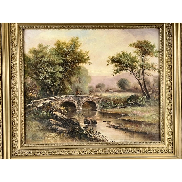 Green Antique Early 20th Century Oil on Canvas Painting “Spectacle Bridge” Signed Arthur Davis Lower Left For Sale - Image 8 of 12