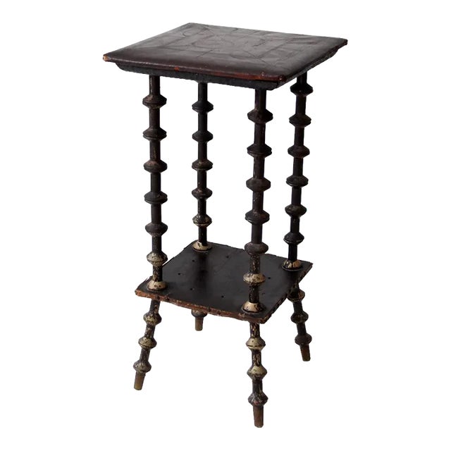 Antique Spool Table With Leather Top For Sale