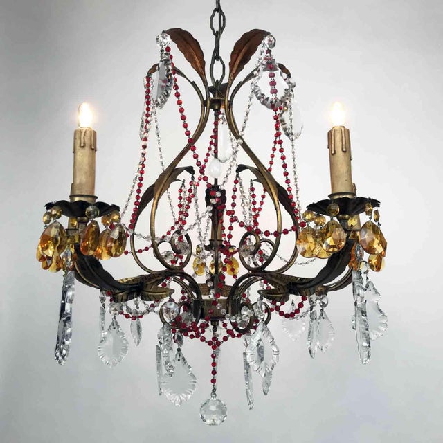Antique Chandelier with Red Crystals For Sale - Image 4 of 15