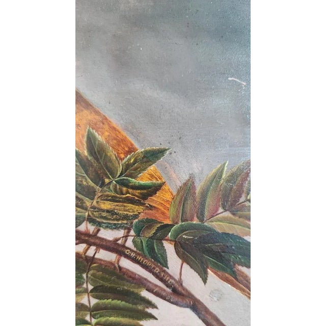 C.B. Hjortdal, Couple d'Oiseaux sur une Branche Fruitée, Oil on Wood, Framed For Sale - Image 3 of 11