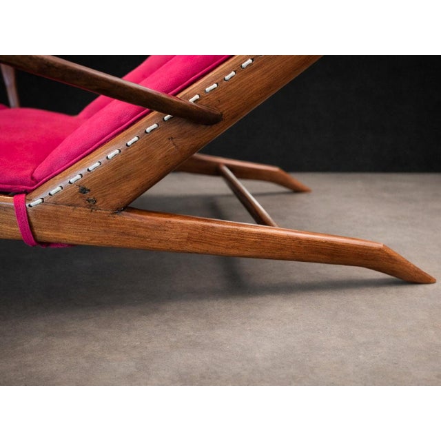 Brazilian Modern Chaise Lounge in Caviúna Wood & Fabric by Pierre Weckx, Brazil, 1950s — Lot 573A For Sale - Image 10 of 17
