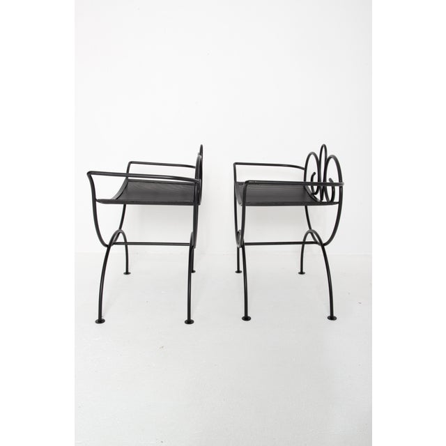 Metal Pair Wrought Iron Salterini style Black Benches For Sale - Image 7 of 10
