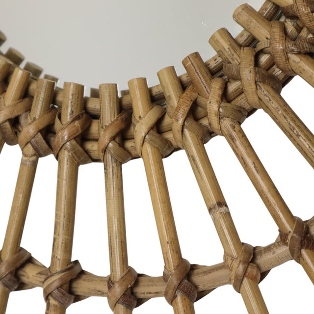 Wood Mid-Century Rattan and Bamboo Sunburst Mirror, France, 1960s For Sale - Image 7 of 12