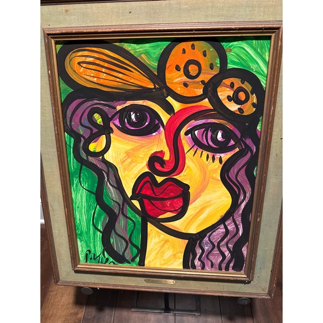 Abstract 1970s Peter Keil Colorful Portrait Abstract Painting For Sale - Image 3 of 6