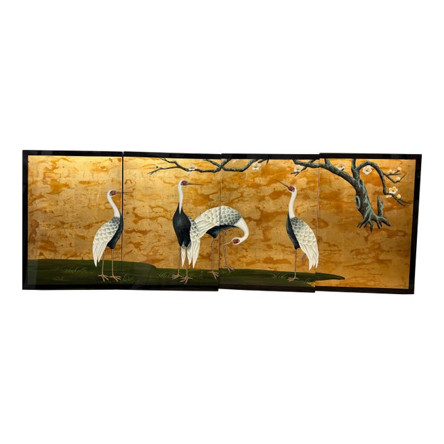 Japanese Cranes by a Stream, Quadriptych For Sale